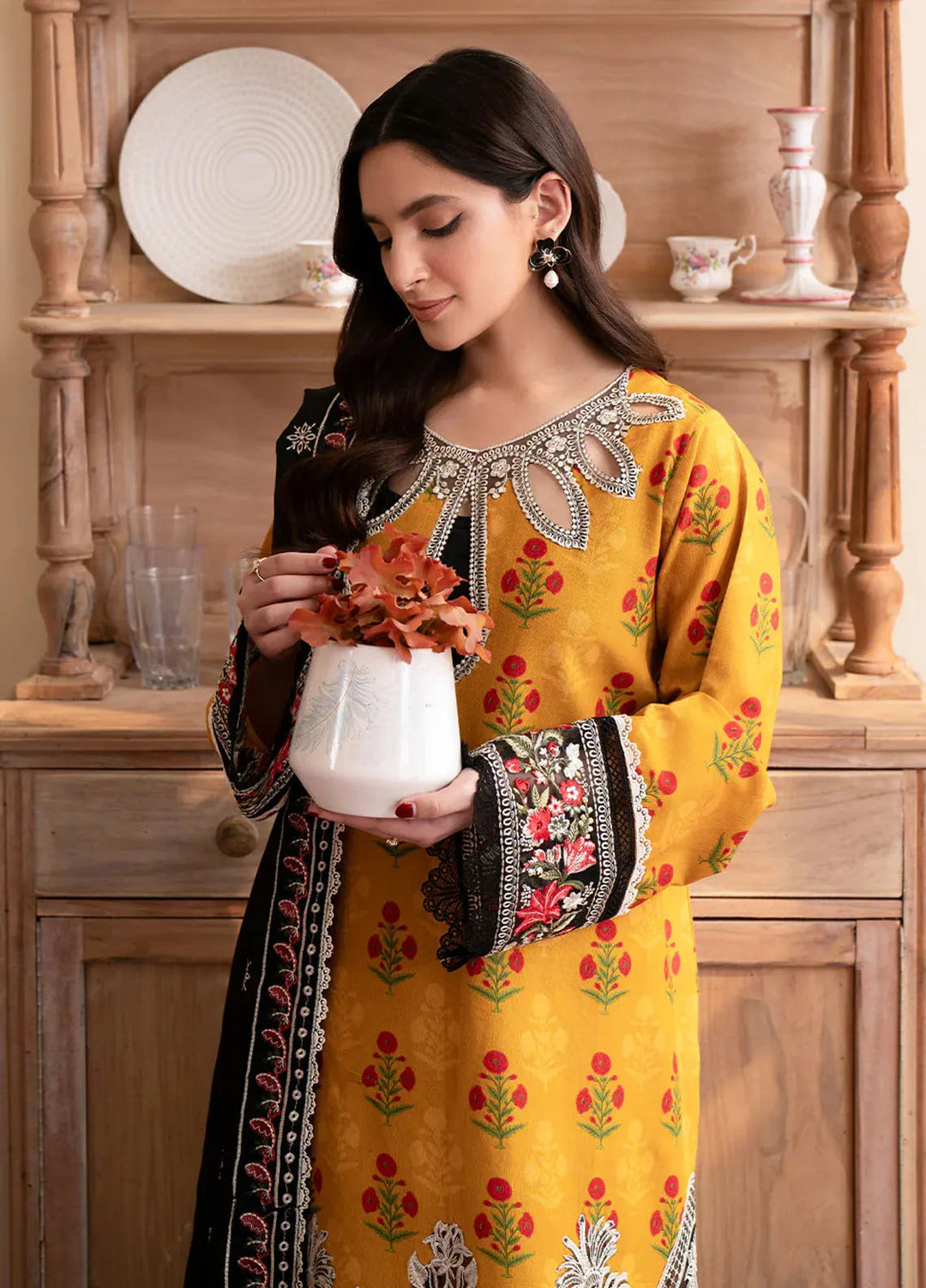 Leila by Mahnur Embroidered Khaddar Suit Unstitched 3 Piece MN24L Marigold - Winter Collection