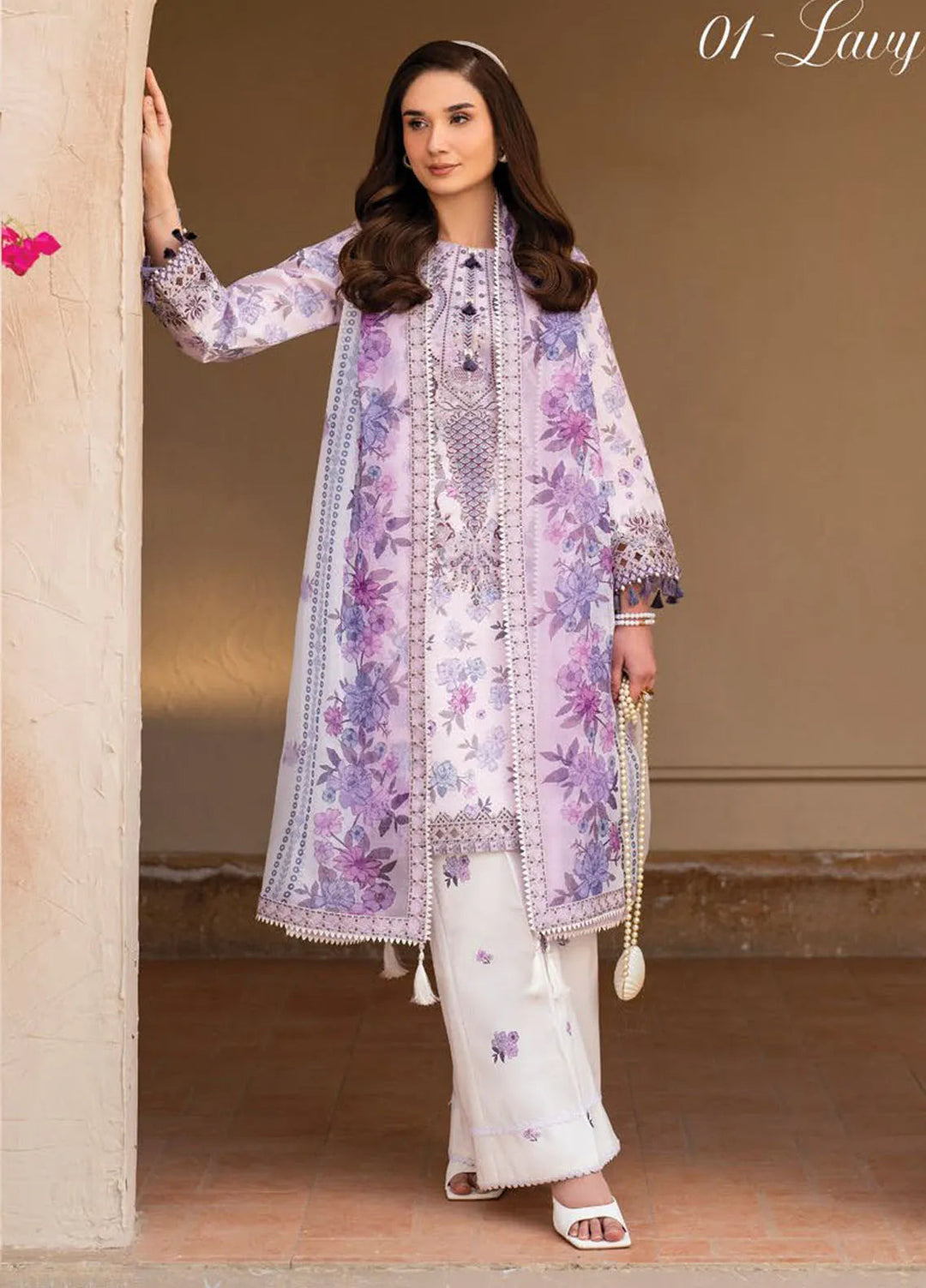 Levana by Alizeh Fashion Embroidered Lawn Suits Unstitched 3 Piece AFB25L D-7021 Lavy - Summer Collection