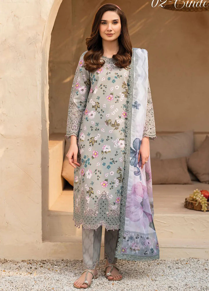 Levana by Alizeh Fashion Embroidered Lawn Suits Unstitched 3 Piece AFB25L D-7022 Cinder - Summer Collection