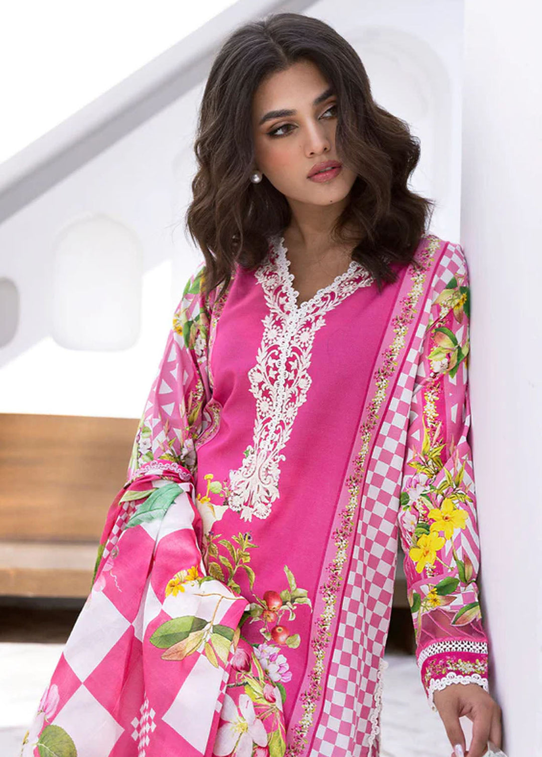 Leya by Roheenaz Embroidered Lawn Suits Unstitched 3 Piece RNZ24L RNZ-01A Coral Reef - Spring Summer Collection