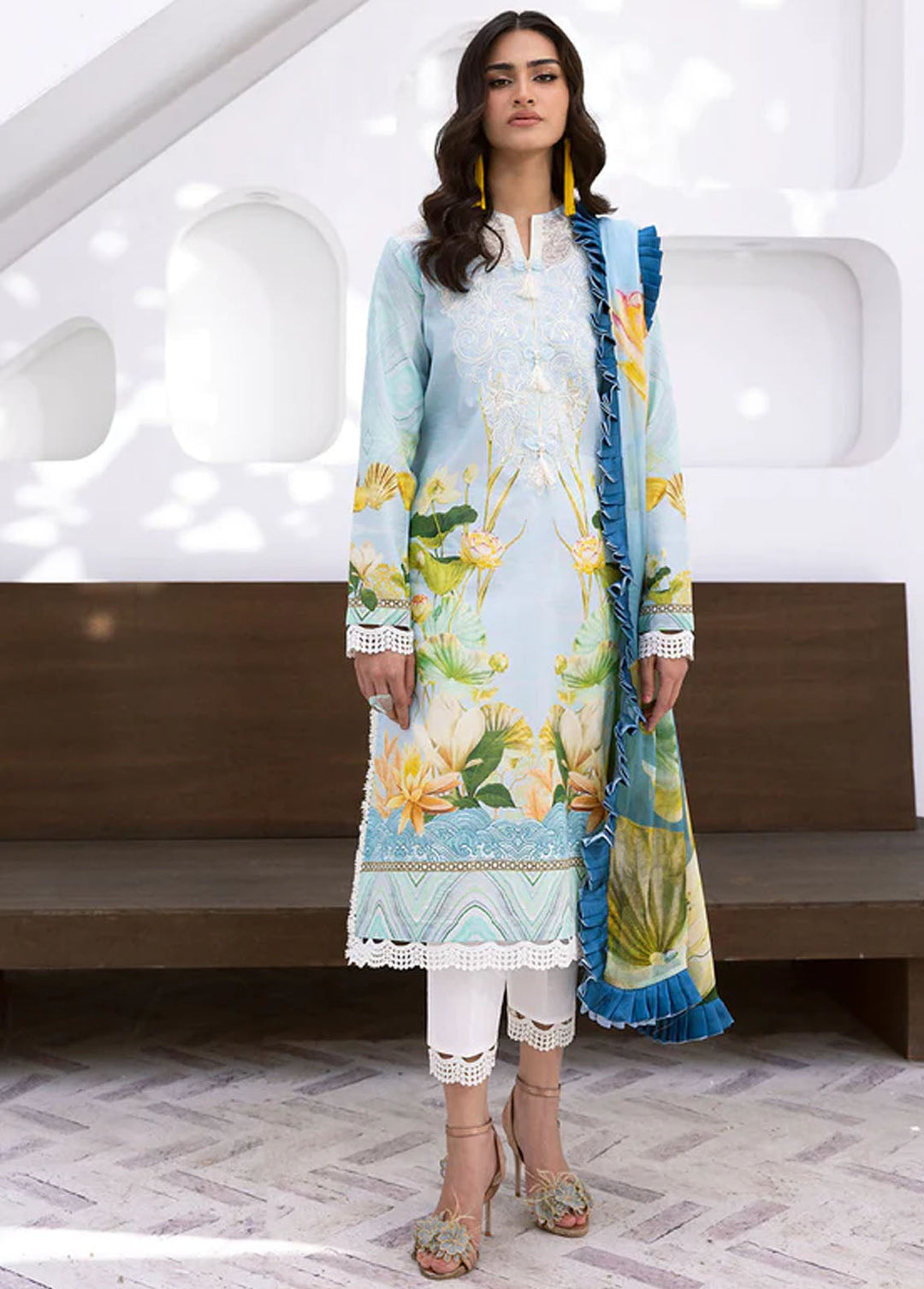 Leya by Roheenaz Embroidered Lawn Suits Unstitched 3 Piece RNZ24L RNZ-03B Ocean Breeze - Spring Summer Collection