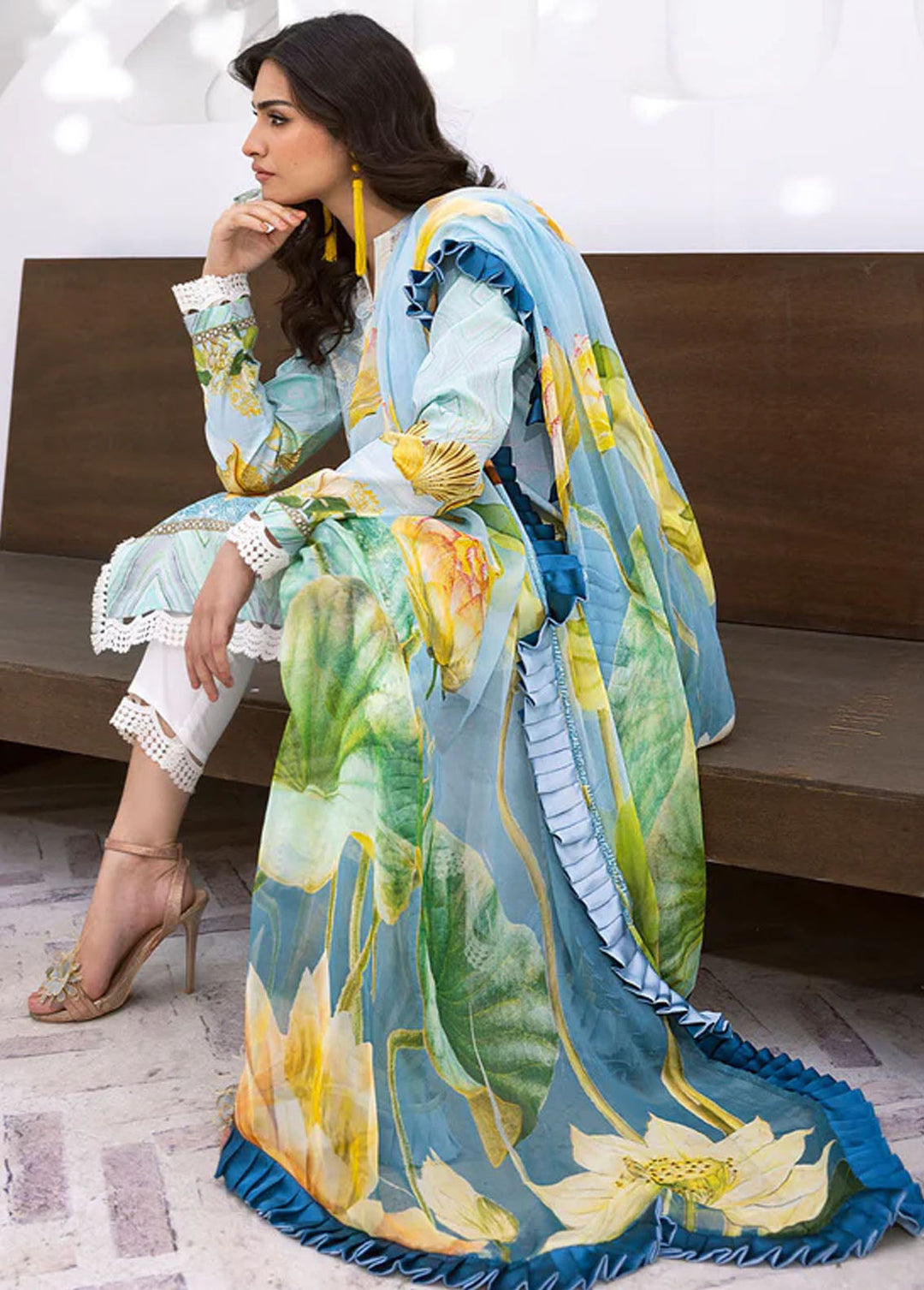 Leya by Roheenaz Embroidered Lawn Suits Unstitched 3 Piece RNZ24L RNZ-03B Ocean Breeze - Spring Summer Collection