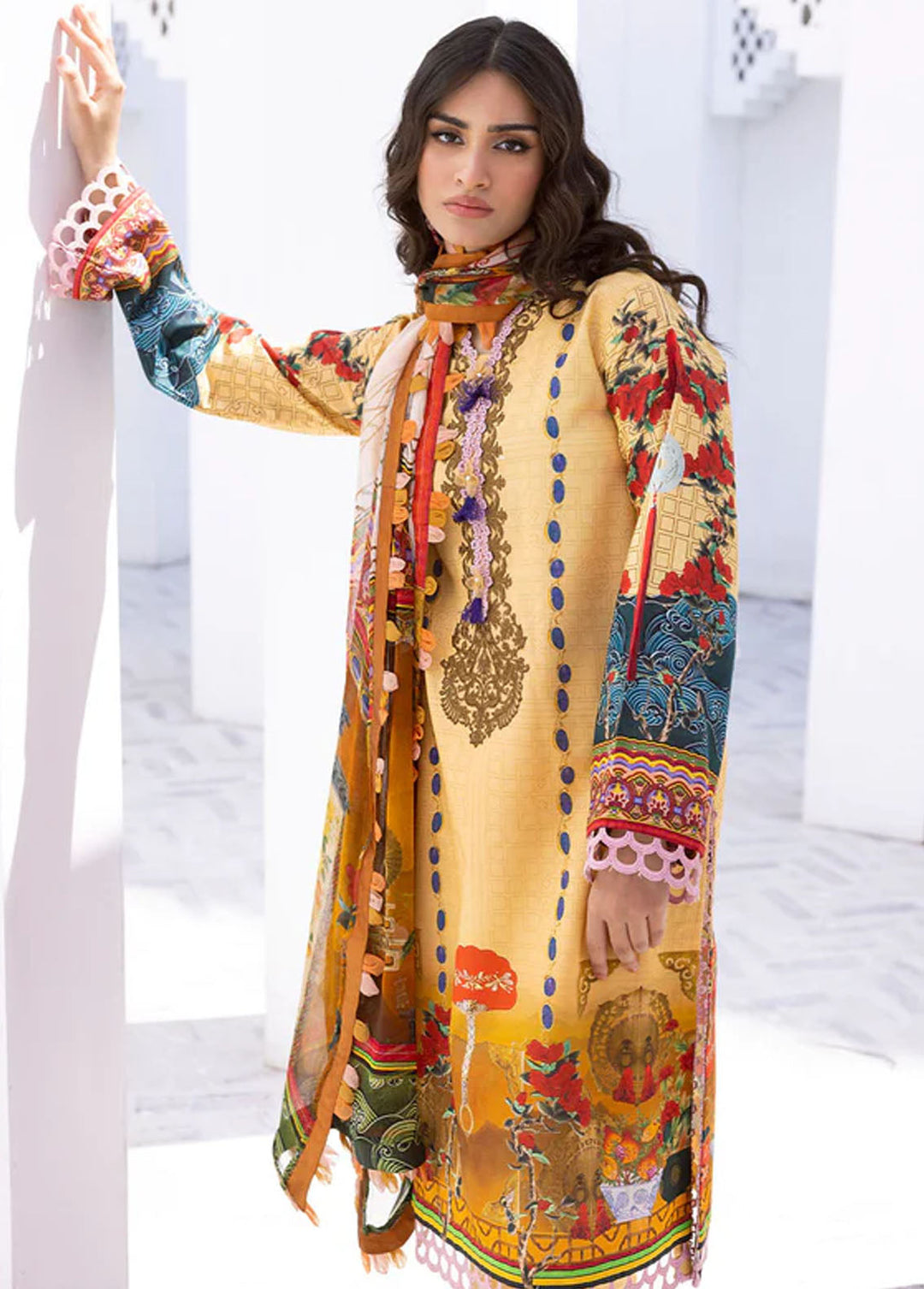 Leya by Roheenaz Embroidered Lawn Suits Unstitched 3 Piece RNZ24L RNZ-06A Mango Tango - Spring Summer Collection