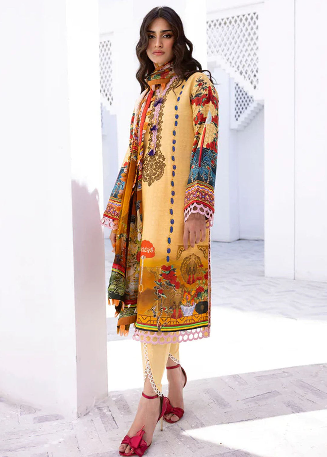 Leya by Roheenaz Embroidered Lawn Suits Unstitched 3 Piece RNZ24L RNZ-06A Mango Tango - Spring Summer Collection