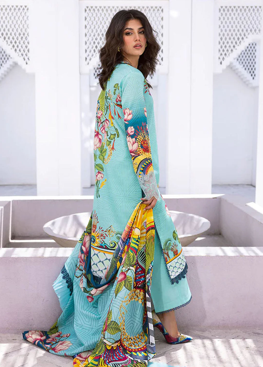 Leya by Roheenaz Embroidered Lawn Suits Unstitched 3 Piece RNZ24L RNZ-08B Parrot Paradise - Spring Summer Collection