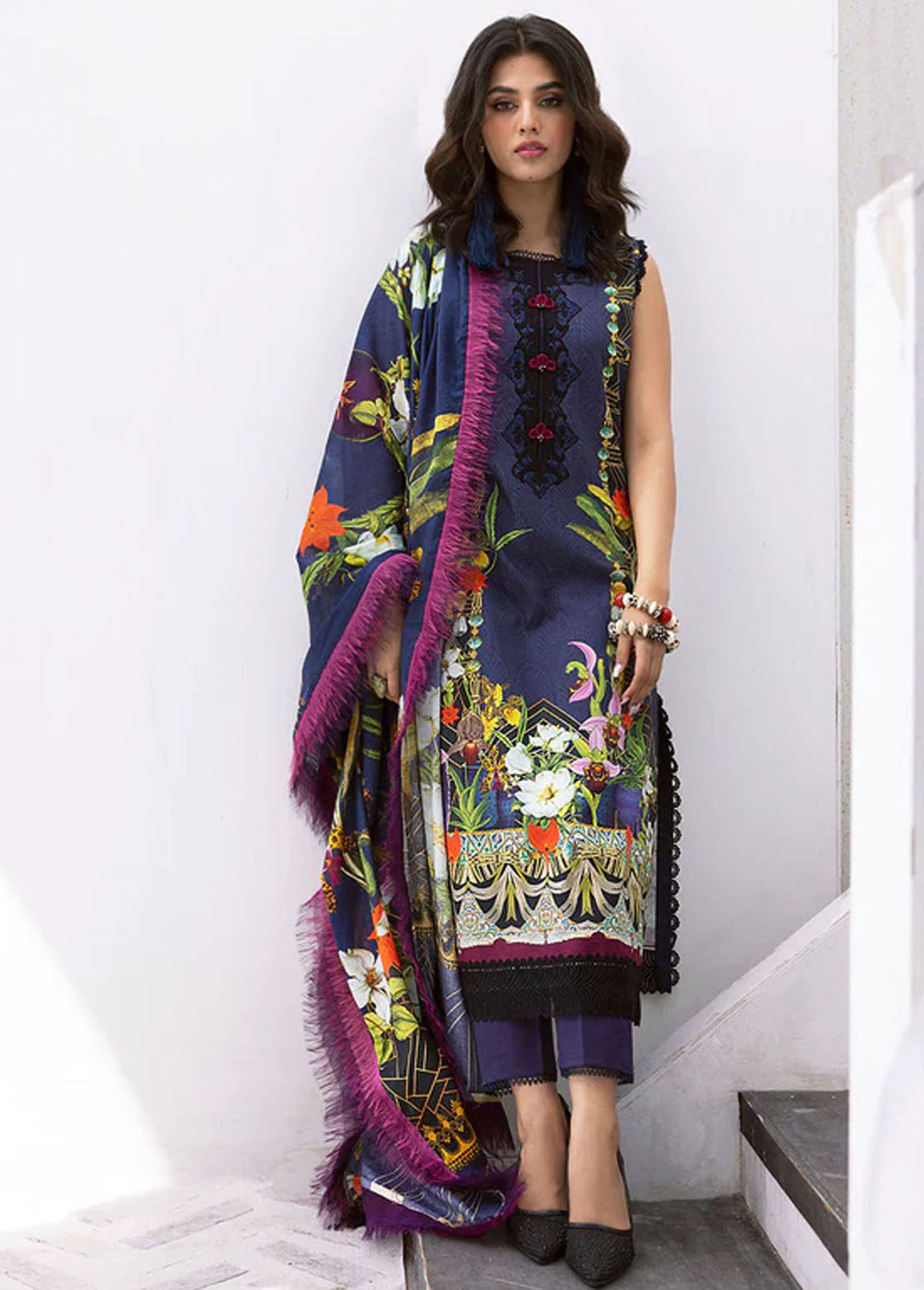 Leya by Roheenaz Embroidered Lawn Suits Unstitched 3 Piece RNZ24L RNZ-10A Wave Rider - Spring Summer Collection