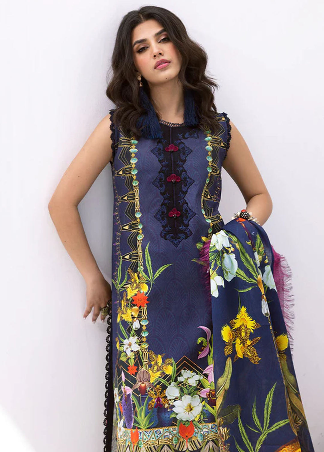 Leya by Roheenaz Embroidered Lawn Suits Unstitched 3 Piece RNZ24L RNZ-10A Wave Rider - Spring Summer Collection