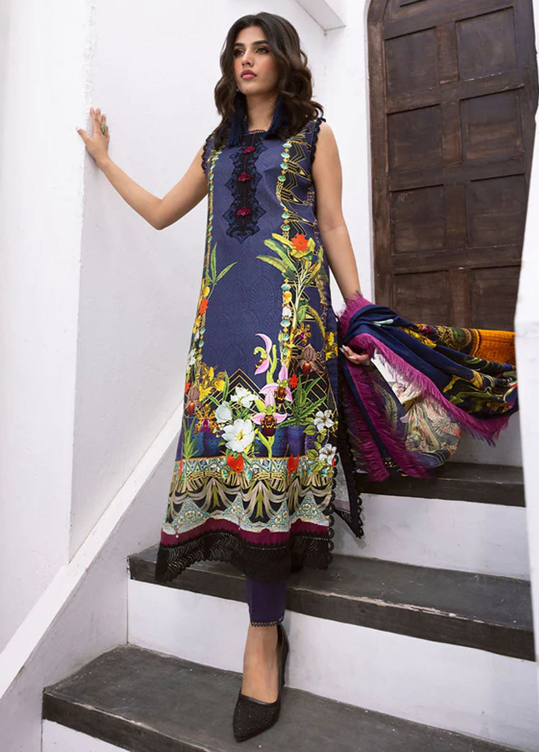 Leya by Roheenaz Embroidered Lawn Suits Unstitched 3 Piece RNZ24L RNZ-10A Wave Rider - Spring Summer Collection