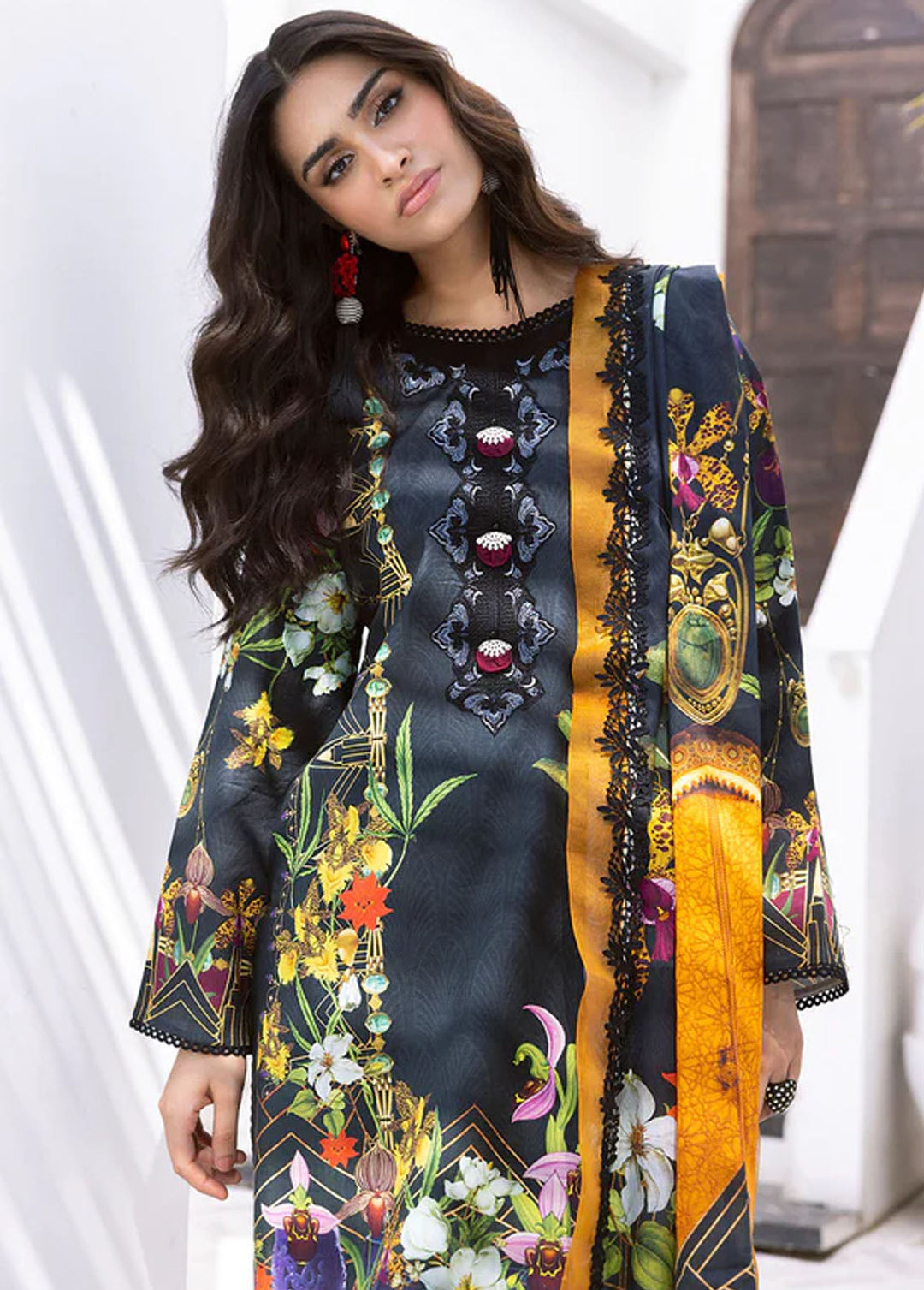 Leya by Roheenaz Embroidered Lawn Suits Unstitched 3 Piece RNZ24L RNZ-10B Palm Frond - Spring Summer Collection