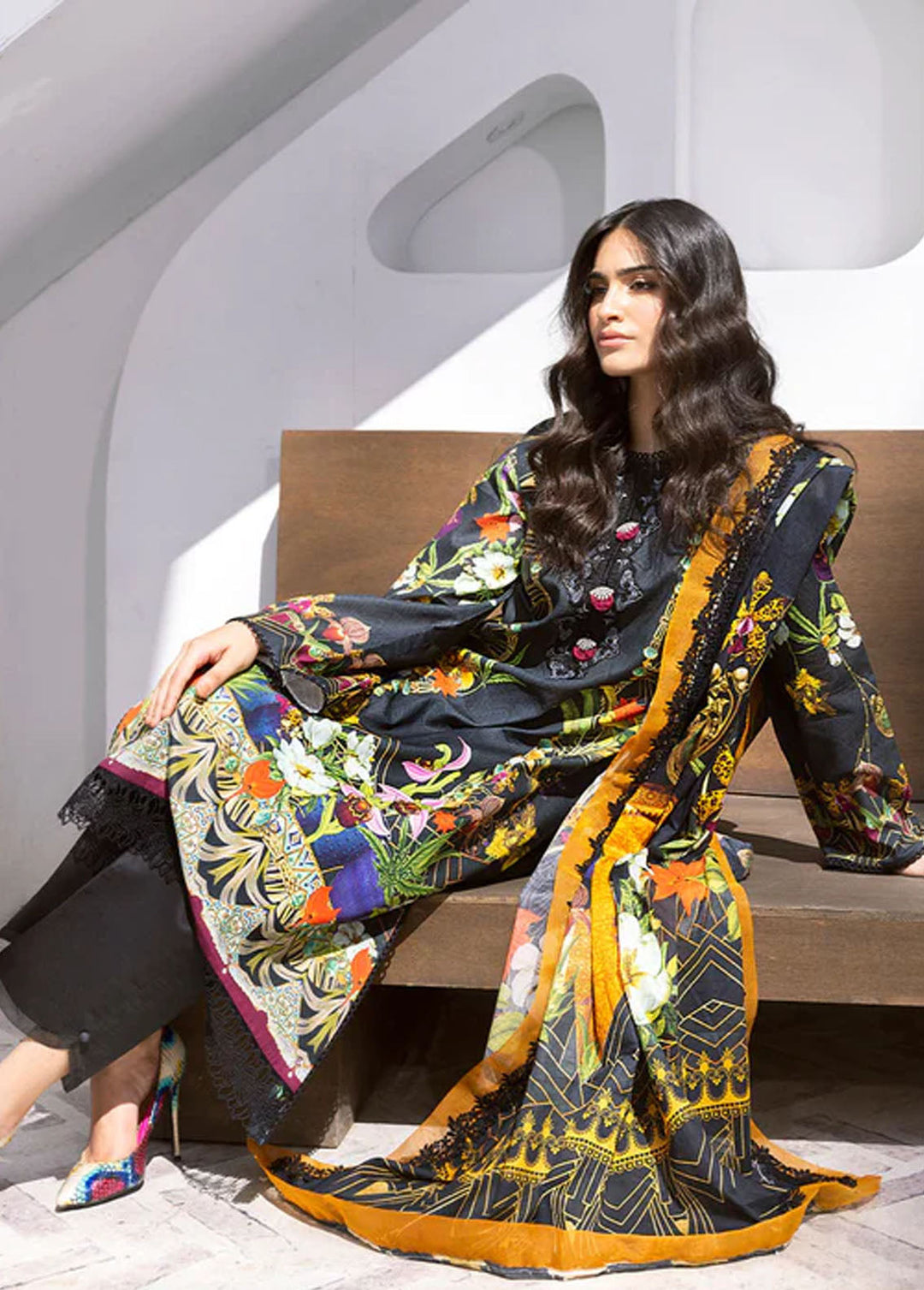 Leya by Roheenaz Embroidered Lawn Suits Unstitched 3 Piece RNZ24L RNZ-10B Palm Frond - Spring Summer Collection