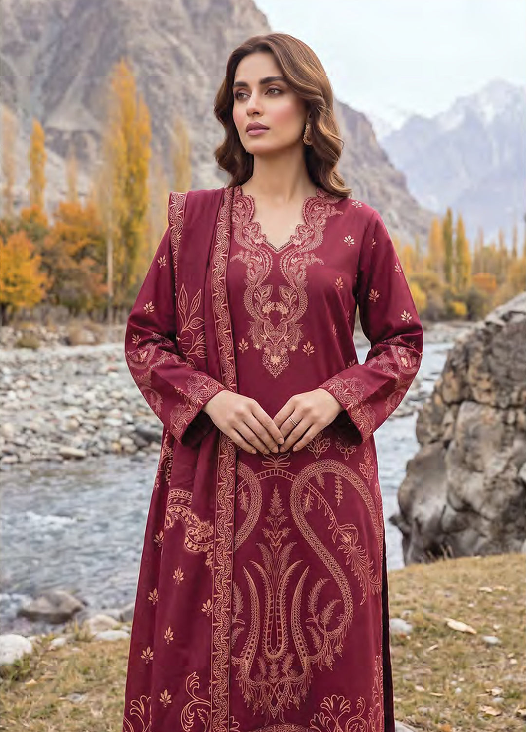 Lakhany Unstitched Printed Pashmina 3 Piece Suit LSM26UP LG-RK-0192-A - Casual Collection