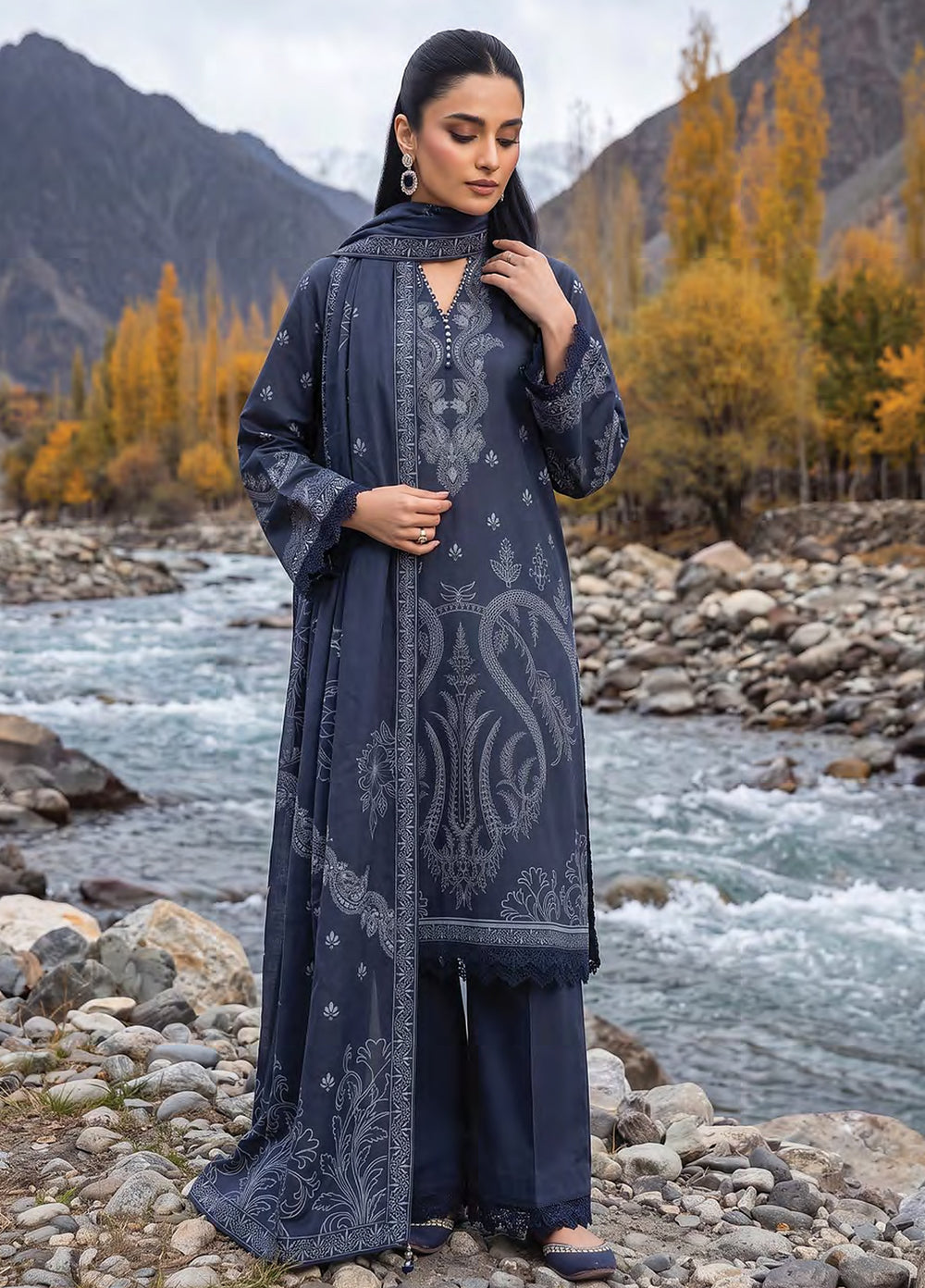 Lakhany Unstitched Printed Pashmina 3 Piece Suit LSM26UP LG-RK-0192-C - Casual Collection