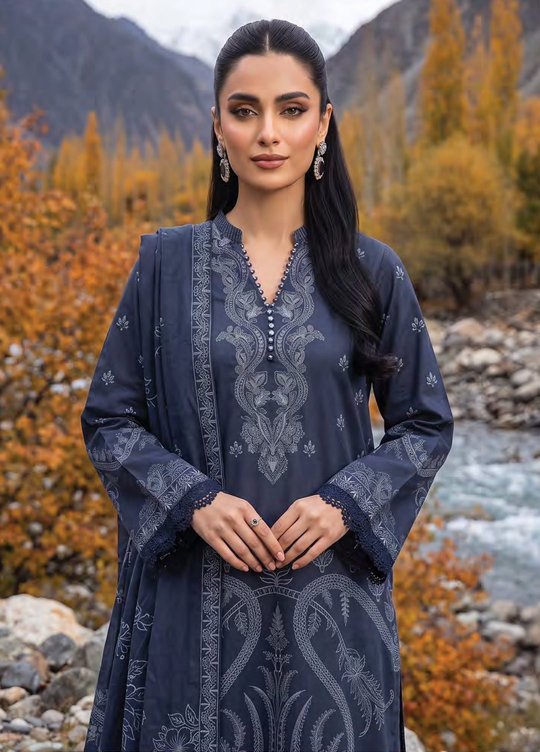 Lakhany Unstitched Printed Pashmina 3 Piece Suit LSM26UP LG-RK-0192-C - Casual Collection