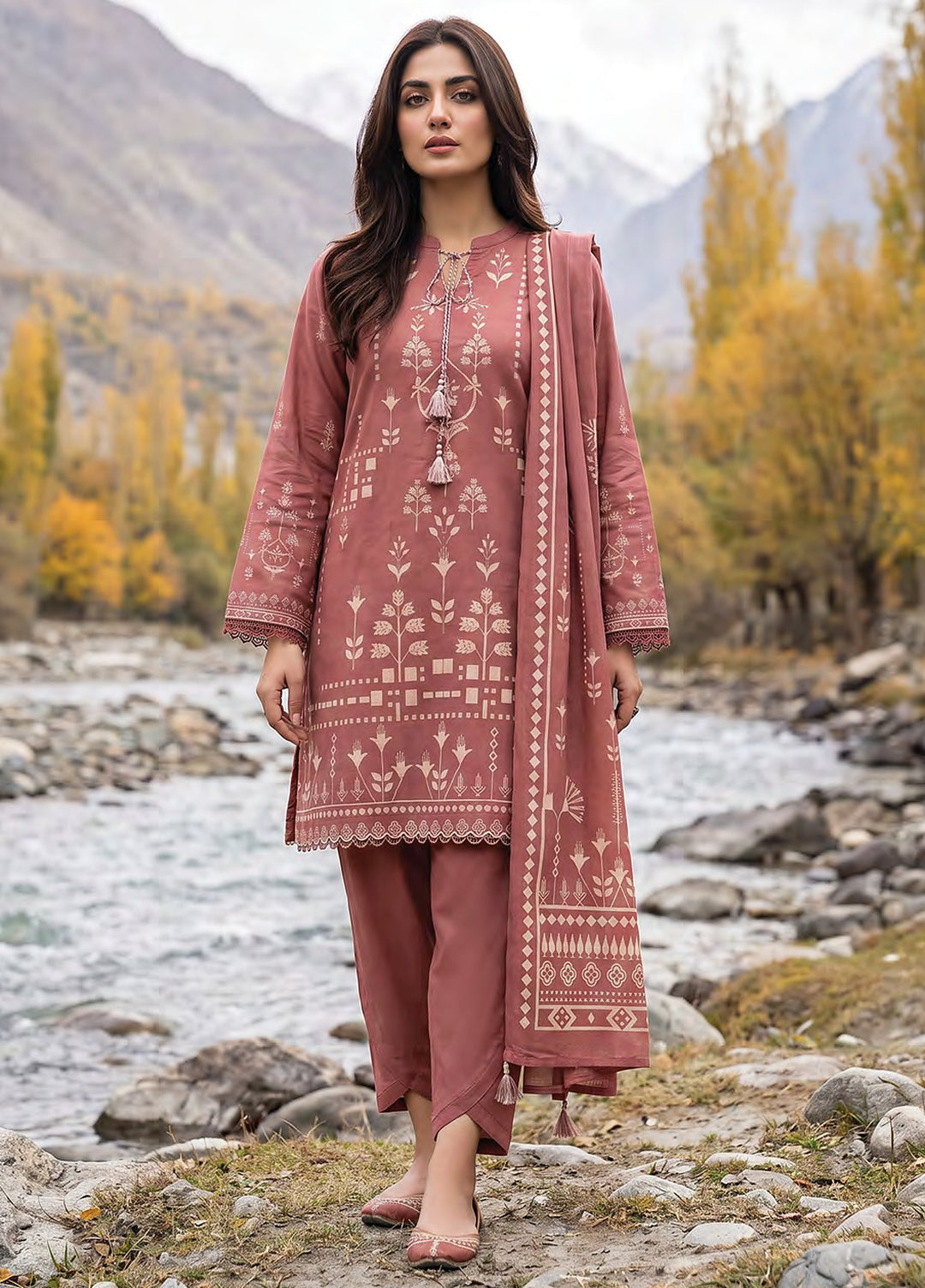 Lakhany Unstitched Printed Pashmina 3 Piece Suit LSM26UP LG-RL-0519-A - Casual Collection