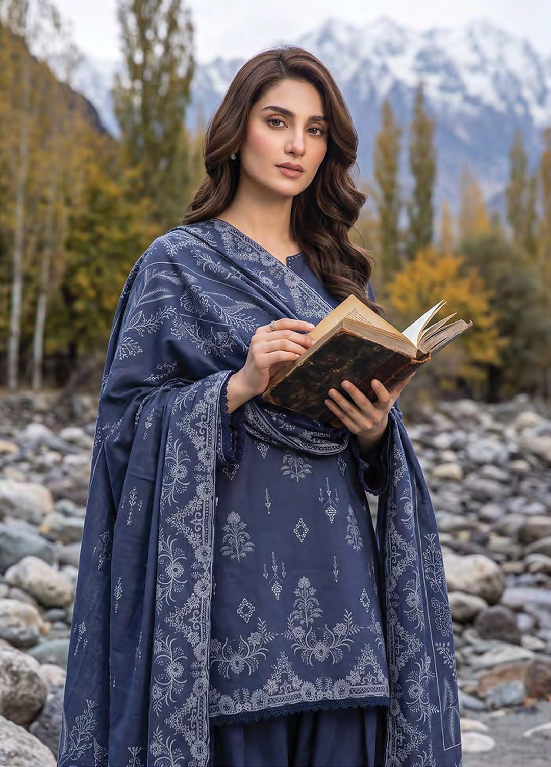 Lakhany Unstitched Printed Pashmina 3 Piece Suit LSM26UP LG-SG-0160-A - Casual Collection
