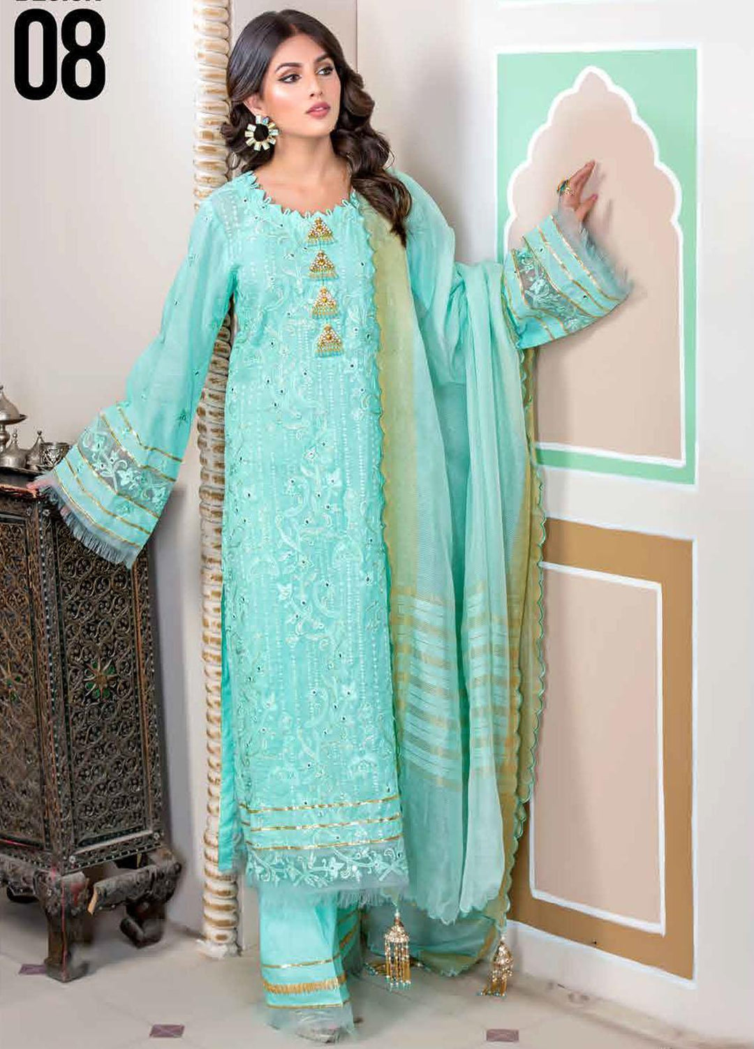 Nawaz Fabrics Embroidered Cotton Net Suits Unstitched 4 Piece LBNFE22 D-08 - Summer Collection
