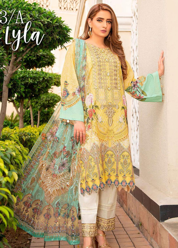 Libaas Embroidered Lawn Suits Unstitched 3 Piece LB21E 3A Lyla - Eid Collection