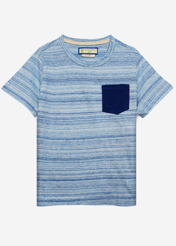 Brumano Cotton Casual Boys T-Shirts -   Light Blue Striped T-Shirt - Junior
