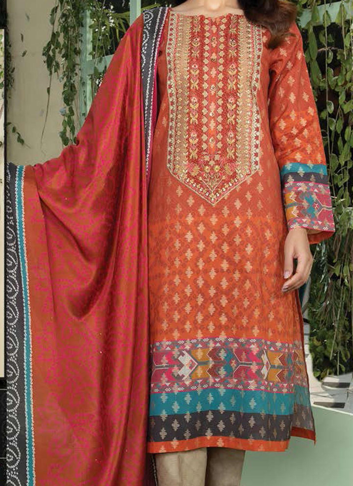 LimeLight Embroidered Jacquard Suits Unstitched 2 Piece LL21E U0850 Rust - Summer Collection