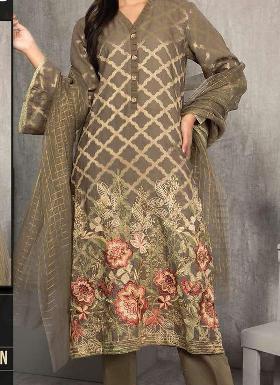 LimeLight Embroidered Jacquard Suits Unstitched 2 Piece LL21E U0851 Brown - Summer Collection