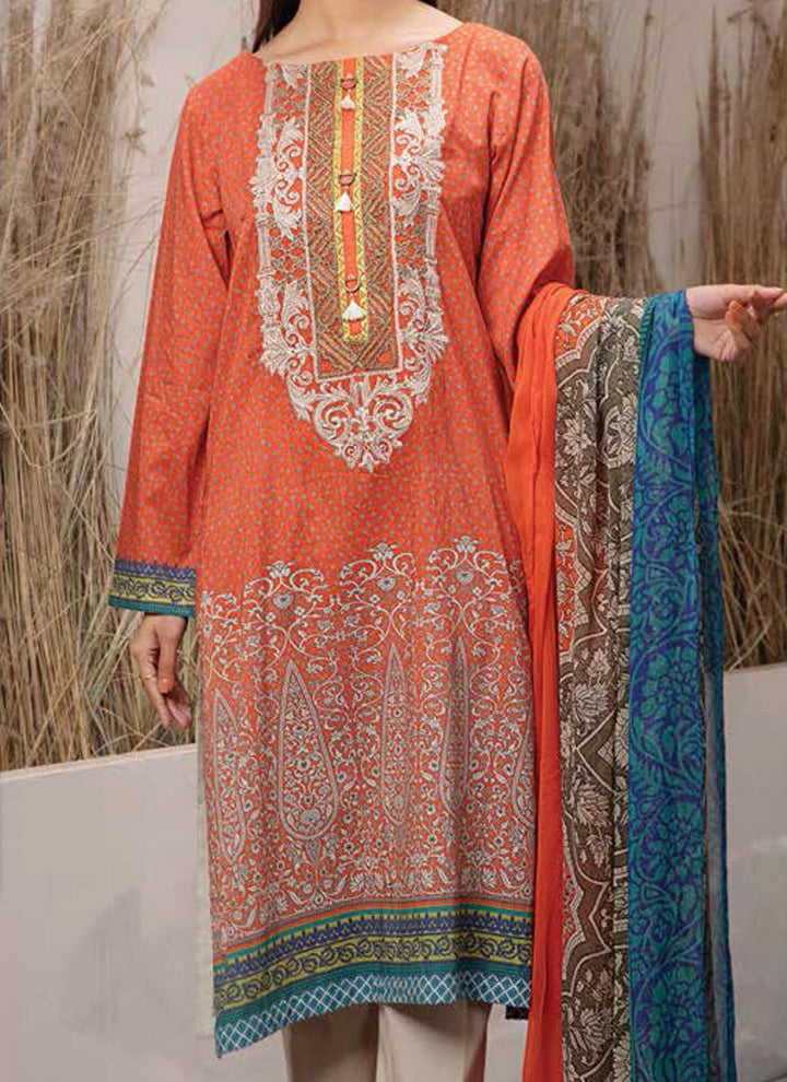 LimeLight Embroidered Lawn Suits Unstitched 2 Piece LL21E U1262 Orange - Summer Collection