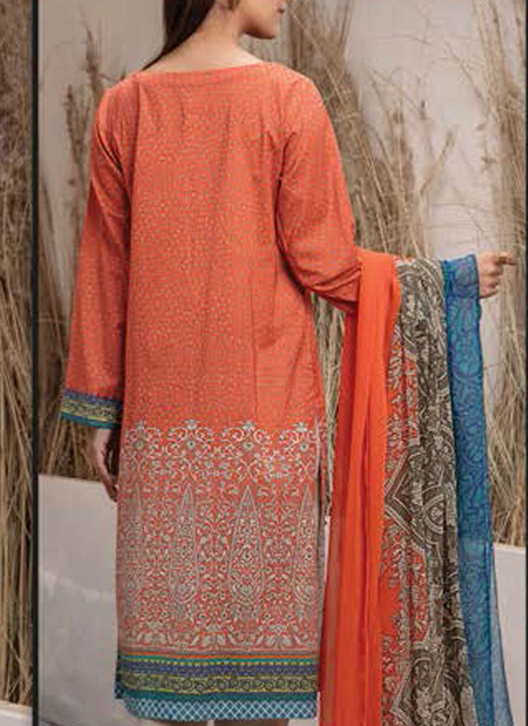 LimeLight Embroidered Lawn Suits Unstitched 2 Piece LL21E U1262 Orange - Summer Collection