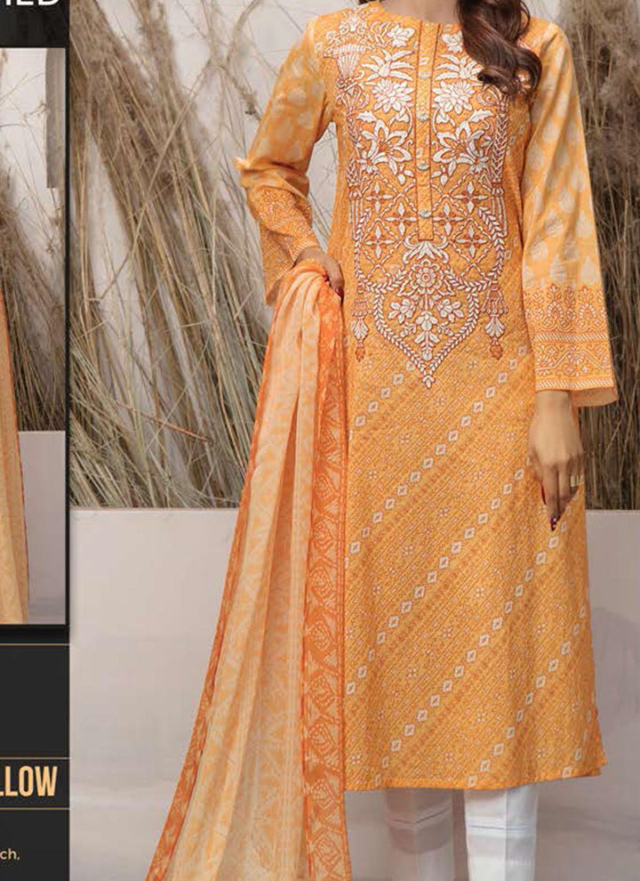 LimeLight Embroidered Lawn Suits Unstitched 2 Piece LL21E U1350 Yellow - Summer Collection