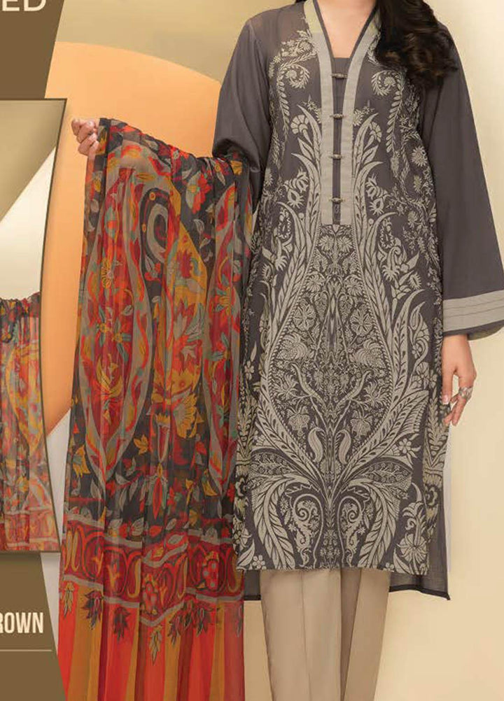 LimeLight Printed Lawn Suits Unstitched 2 Piece LL21S U-1062 BROWN - Summer Collection