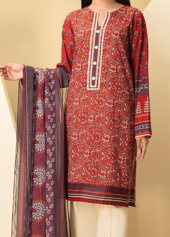 LimeLight Printed Lawn Suits Unstitched 2 Piece LL21S U-1077 RED - Summer Collection