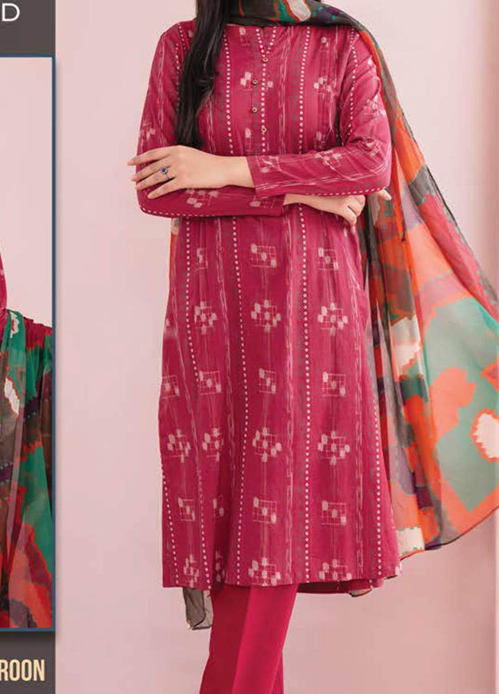 LimeLight Printed Lawn Suits Unstitched 3 Piece LL21S U-1107 MAROON - Summer Collection