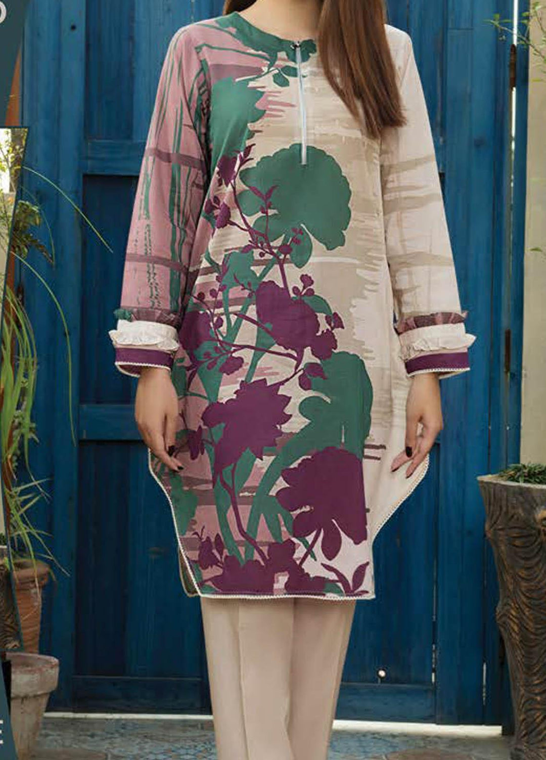 LimeLight Printed Lawn  Unstitched Kurties LL21S U-1140 BEIGE - Summer Collection