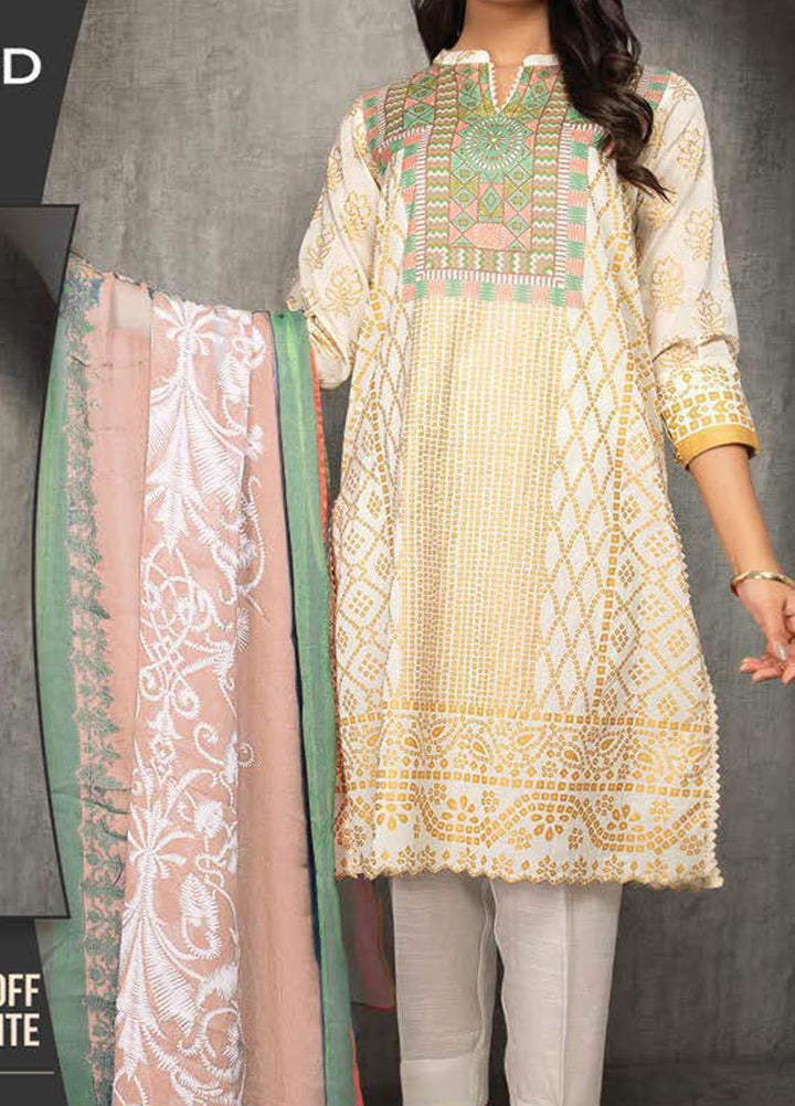 LimeLight Printed Lawn Suits Unstitched 2 Piece LL21S U-1194 OFF WHITE - Summer Collection
