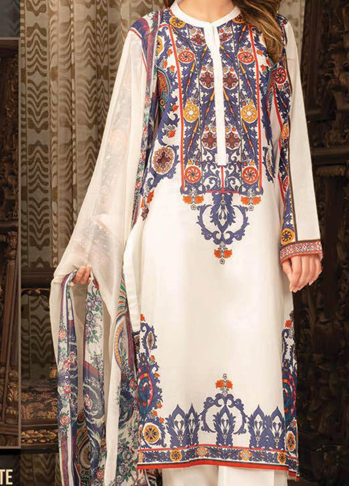 LimeLight Printed Lawn Suits Unstitched 2 Piece LL21S U-1241 WHITE - Summer Collection