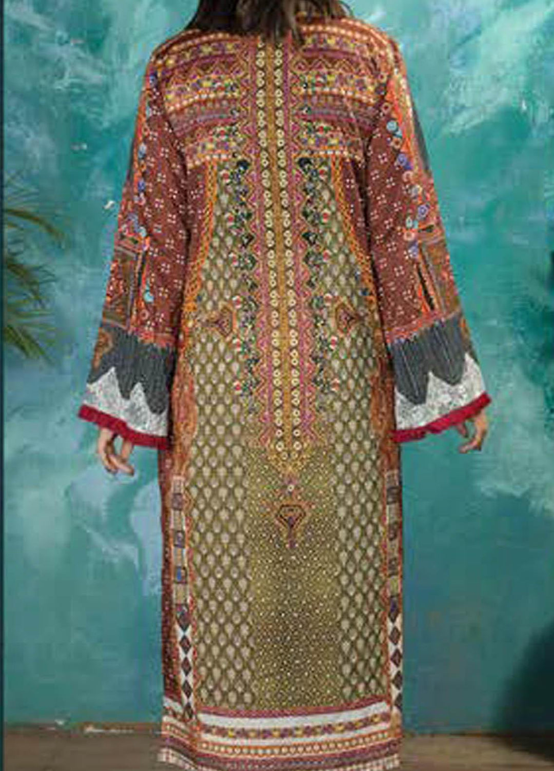 LimeLight Printed Lawn  Unstitched Kurties LL21S U-1247 OLIVE - Summer Collection