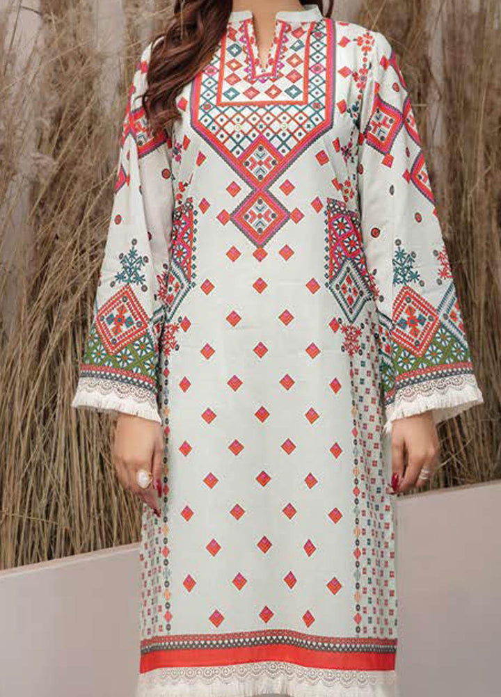 LimeLight Printed Lawn  Unstitched Kurties LL21S U-1397 OFF WHITE - Summer Collection