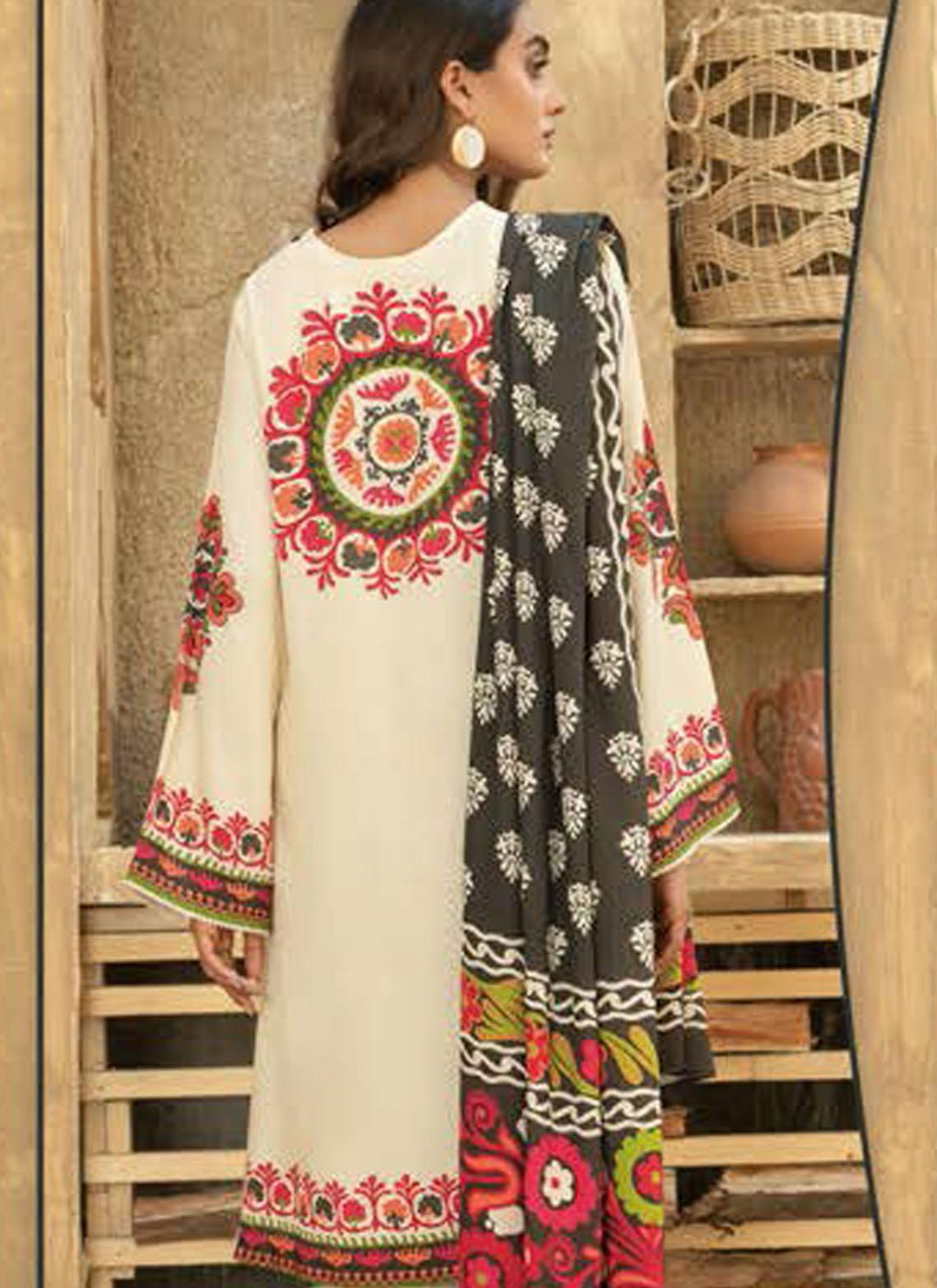 LimeLight Printed Raw Silk Suits Unstitched 2 Piece LL21US U1364 Cream - Summer Collection