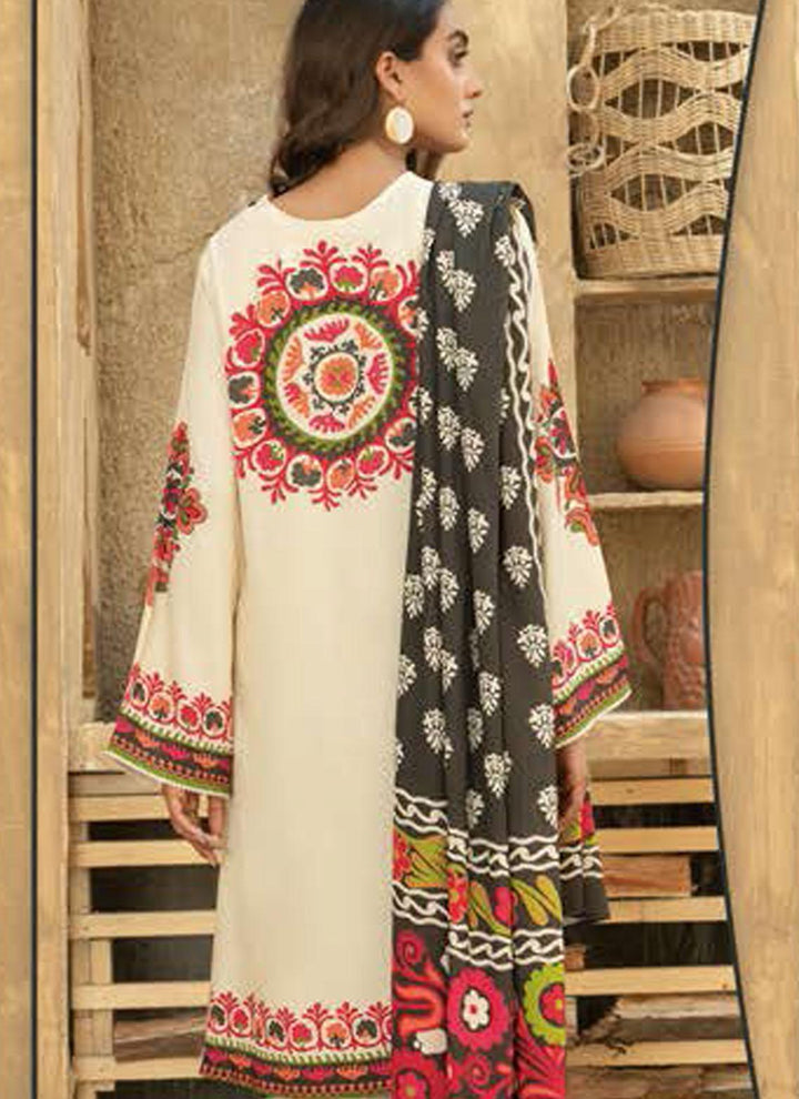 LimeLight Printed Raw Silk Suits Unstitched 2 Piece LL21US U1364 Cream - Summer Collection