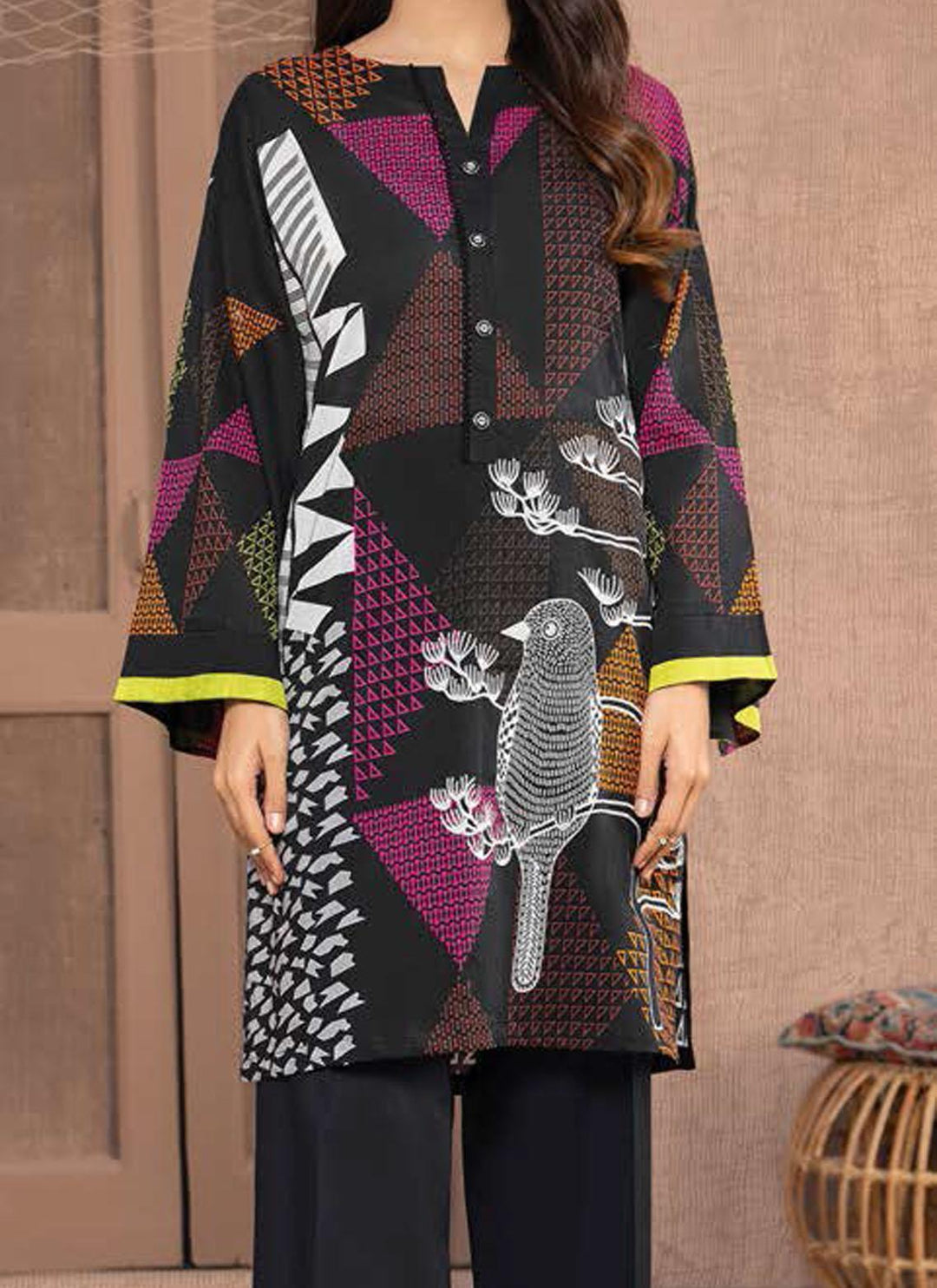 LimeLight Printed Lawn  Unstitched Kurties LL21US U1435 Black - Summer Collection