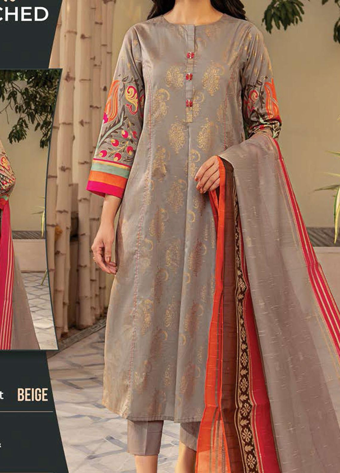 LimeLight Printed Lawn Suits Unstitched 3 Piece LL21SE U1204 Beige - Summer Collection