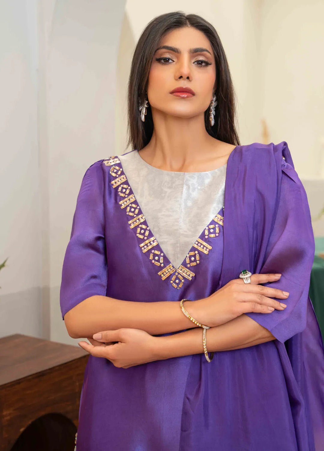 Louis by Hadia Batool Pret Embroidered Mirror Silk 3 Piece Suit Jessie