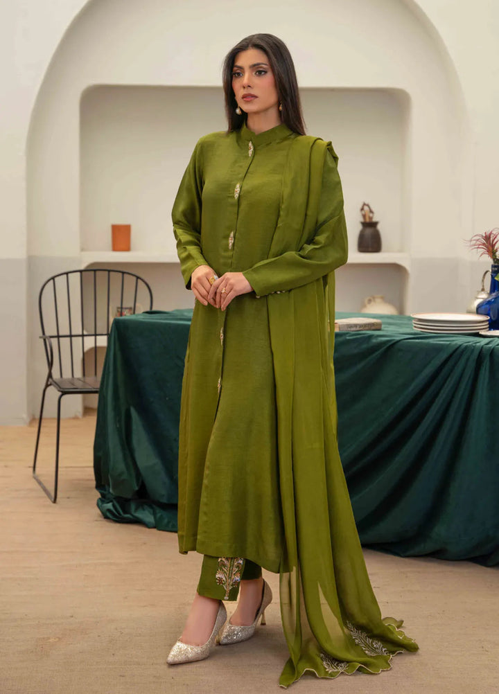 Louis by Hadia Batool Pret Embroidered Raw Silk 3 Piece Suit Elea