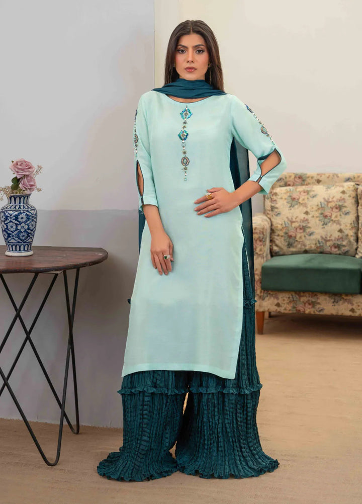 Louis by Hadia Batool Pret Embroidered Raw Silk 3 Piece Suit Julia