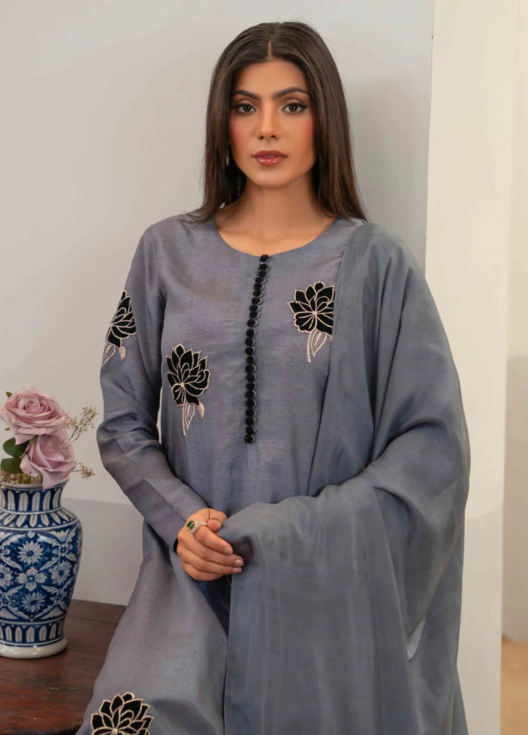 Louis by Hadia Batool Pret Embroidered Raw Silk 3 Piece Suit Reine