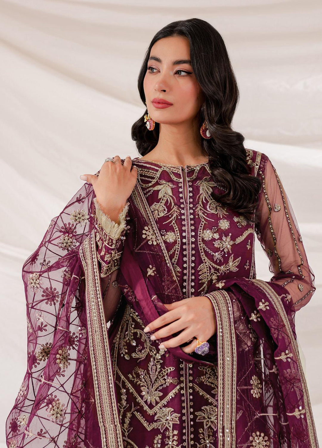 Lumiere By Farasha Embroidered Net Suits Unstitched 3 Piece FSH23LM D-02 Sheryl - Luxury Collection