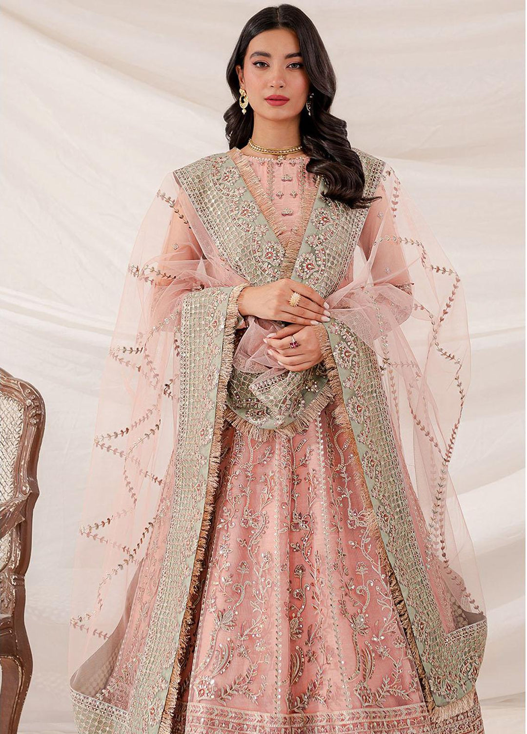Lumiere By Farasha Embroidered Net Suits Unstitched 3 Piece FSH23LM D-03 Rosewoood - Luxury Collection