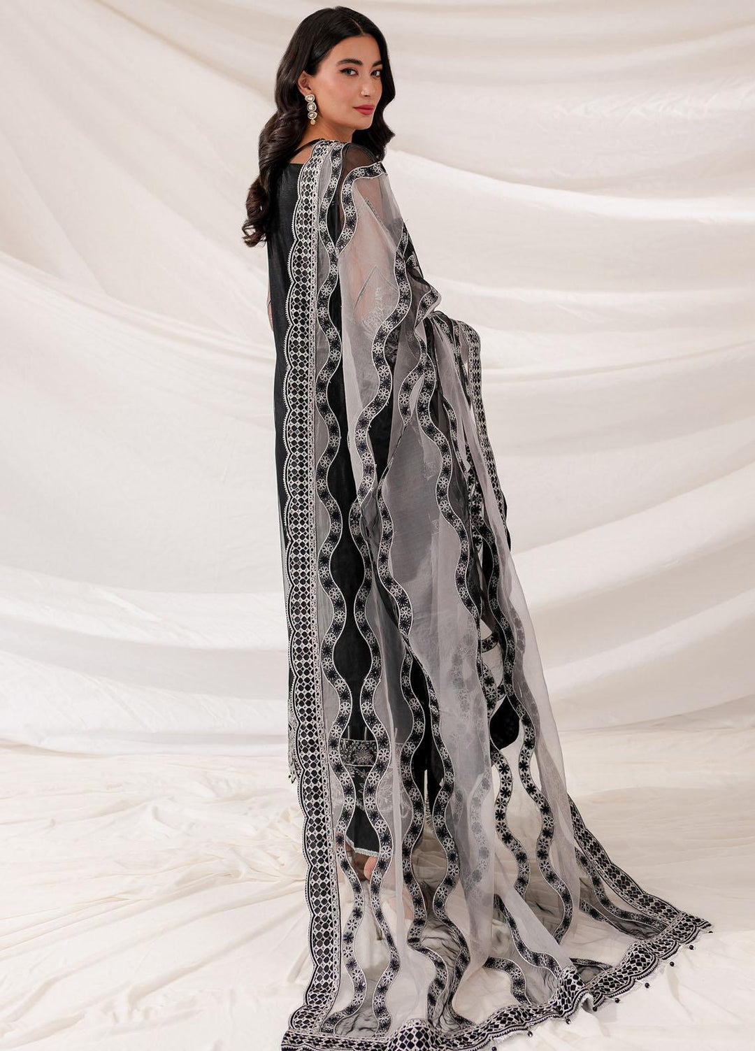 Lumiere By Farasha Embroidered Net Suits Unstitched 3 Piece FSH23LM D-04 Black Swan - Luxury Collection