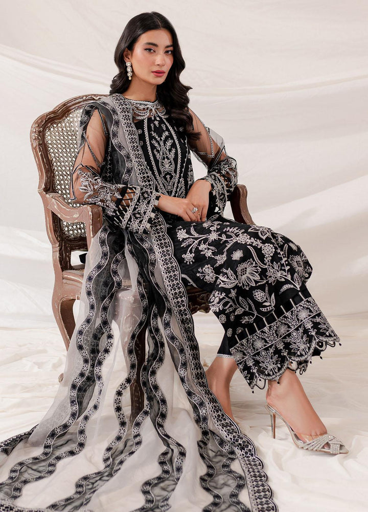 Lumiere By Farasha Embroidered Net Suits Unstitched 3 Piece FSH23LM D-04 Black Swan - Luxury Collection