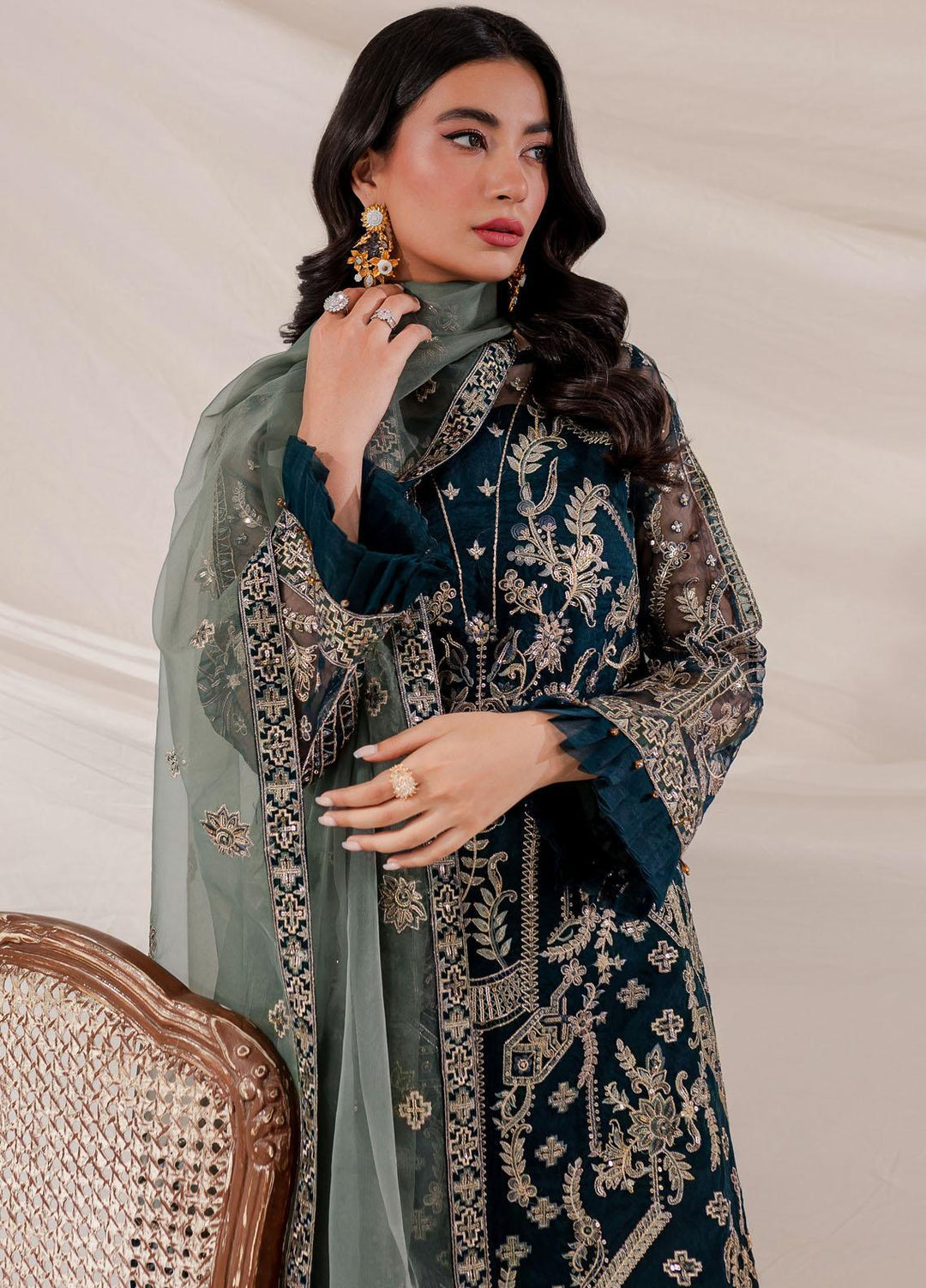 Lumiere By Farasha Embroidered Organza Suits Unstitched 3 Piece FSH23LM D-05 Shamrock - Luxury Collection