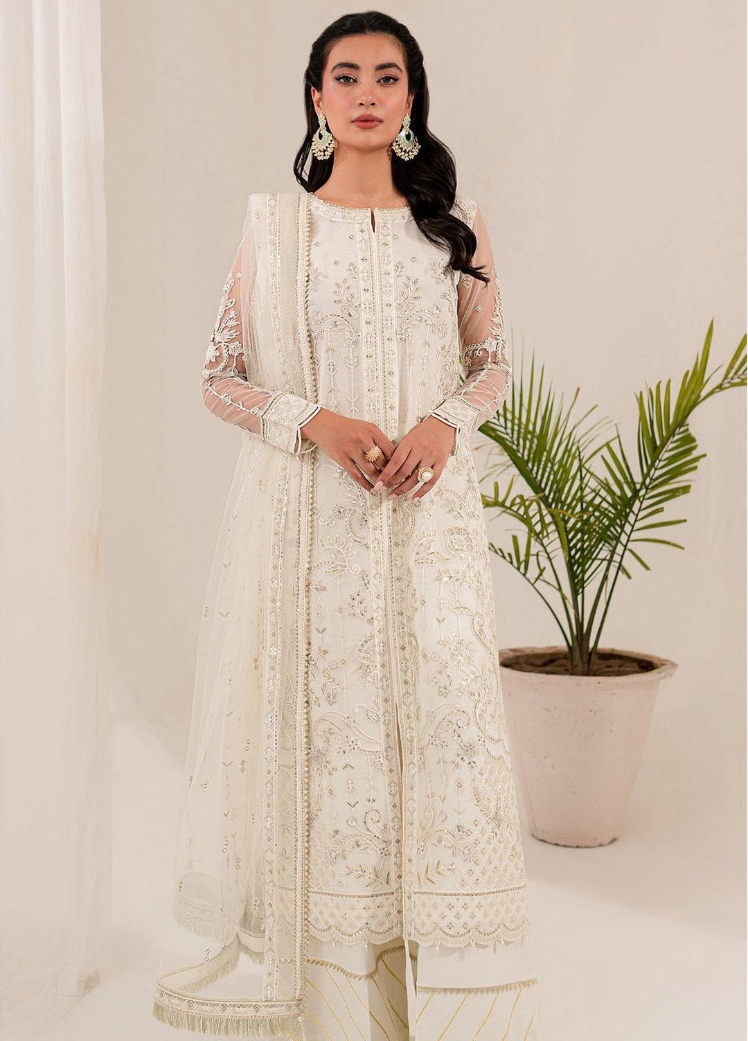 Lumiere By Farasha Embroidered Net Suits Unstitched 3 Piece FSH23LM D-06 Chantilly - Luxury Collection
