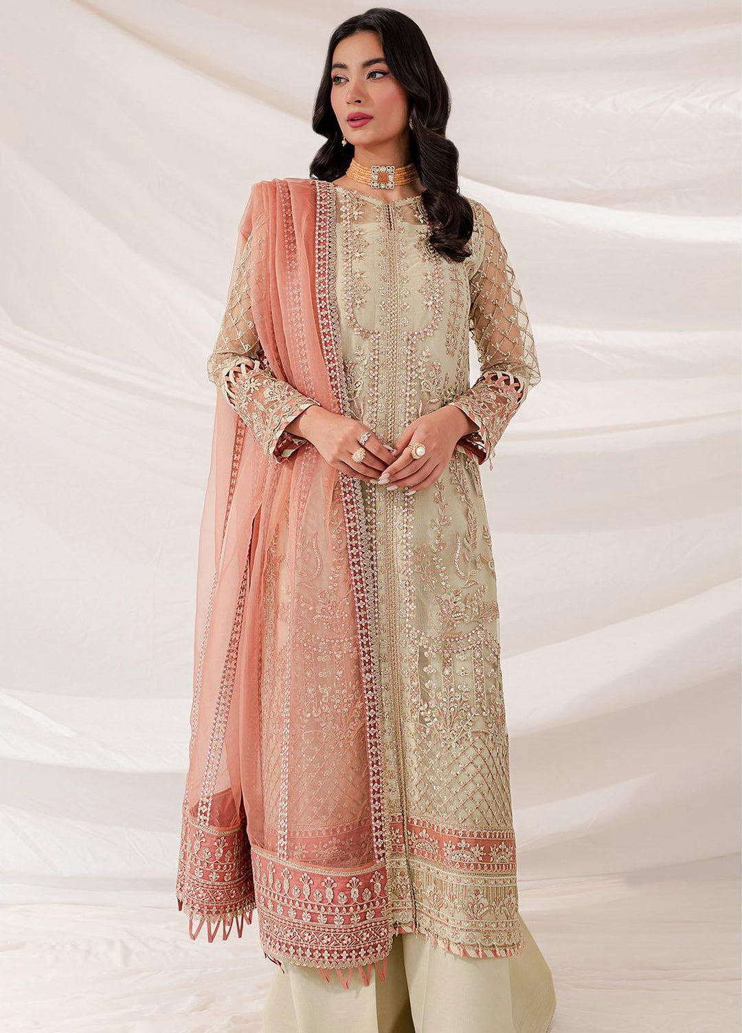 Lumiere By Farasha Embroidered Net Suits Unstitched 3 Piece FSH23LM D-08 Pearl Dream - Luxury Collection